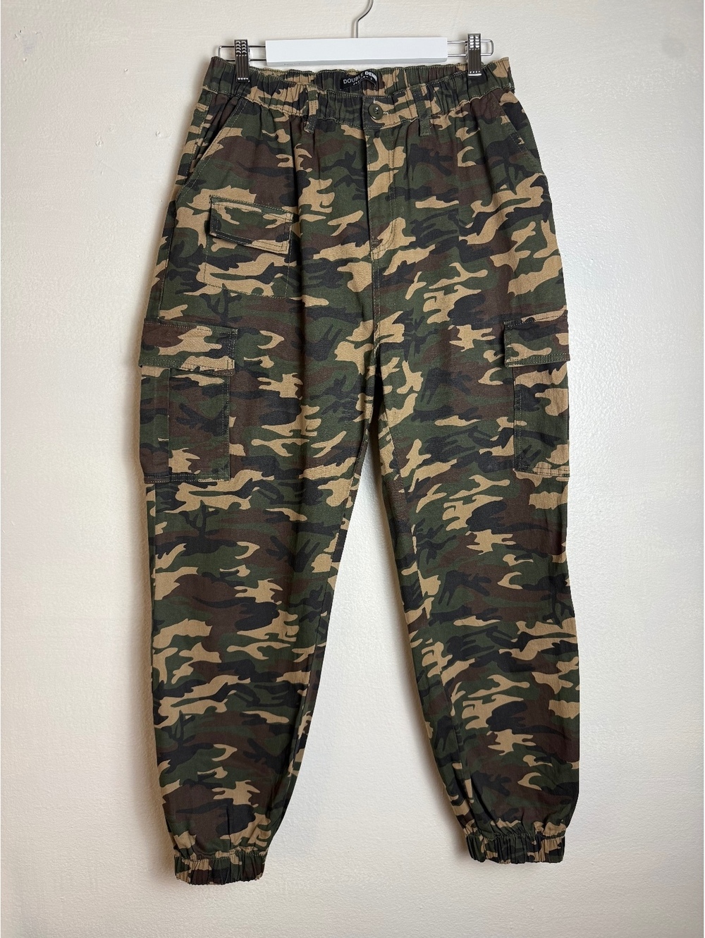 Camouflage Cargo Pants with Elastic Waist and Cuffs 1X